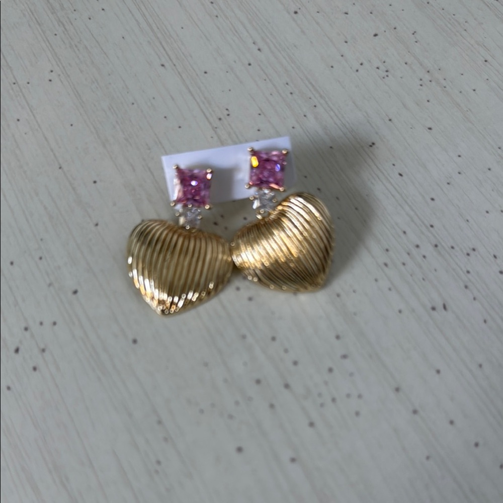 Gold and Pink Shell Earrings with Textured Design